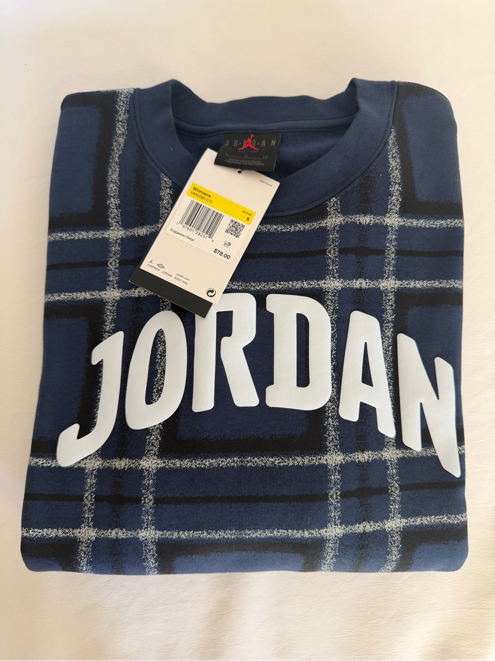 NWT Jordan Women’s Navy Plaid Logo Sweatshirt - S